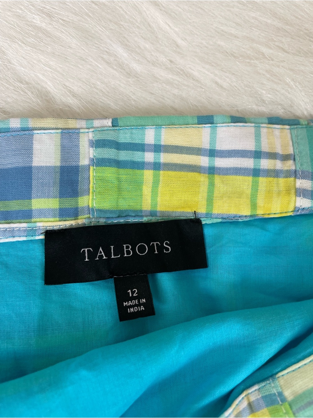Talbots Madras Plaid Patchwork Mini Skirt in Aqua and Yellow 12 - Picture 5 of 12